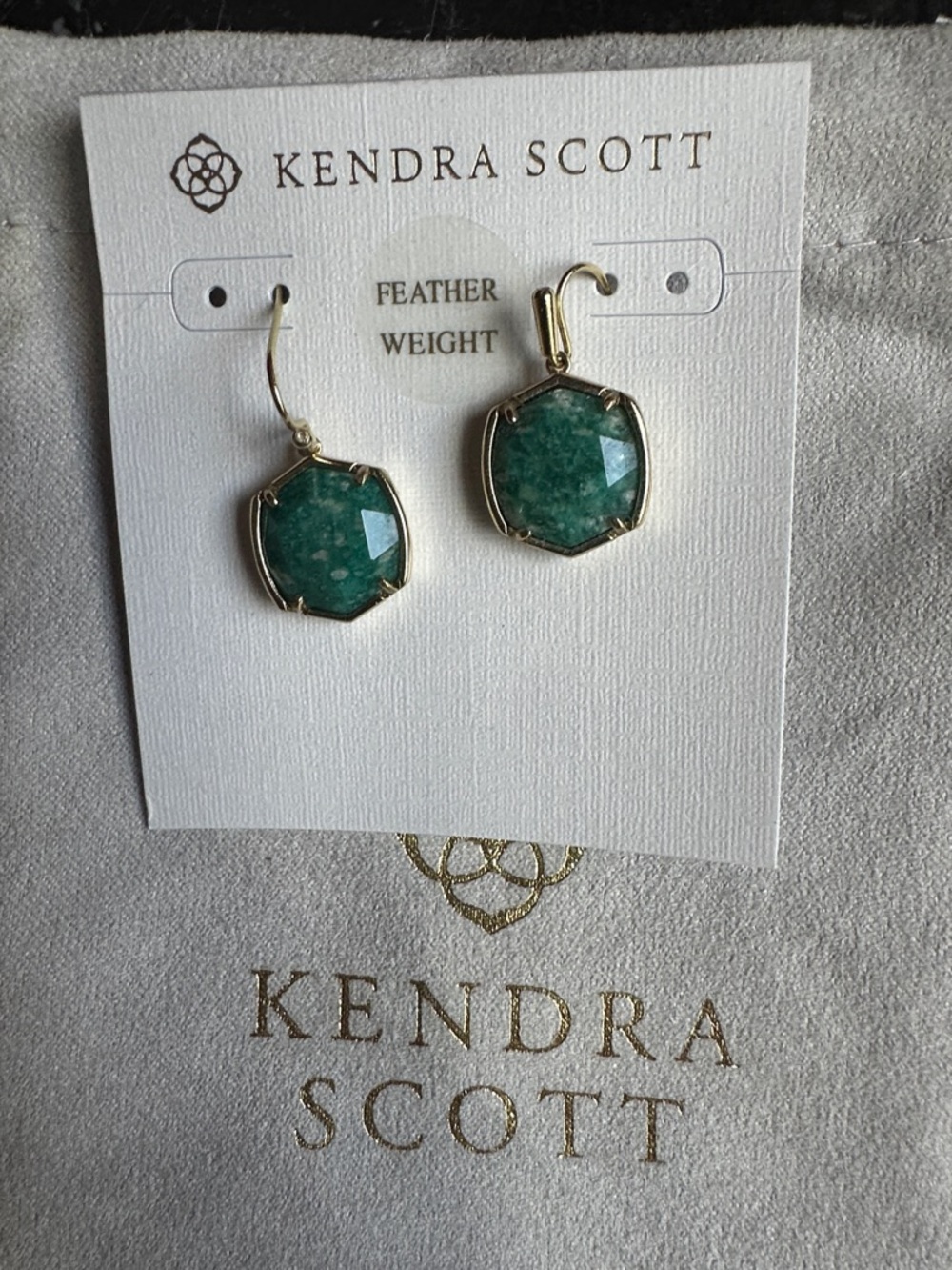 Kendra Scott Green Faceted Stone Drop Earrings - Gold Frame